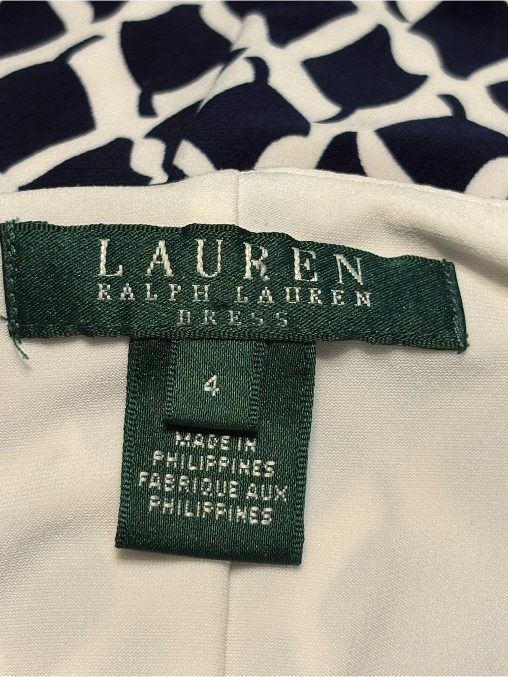 Ralph Lauren Navy and White Geometric Midi Sheath Dress